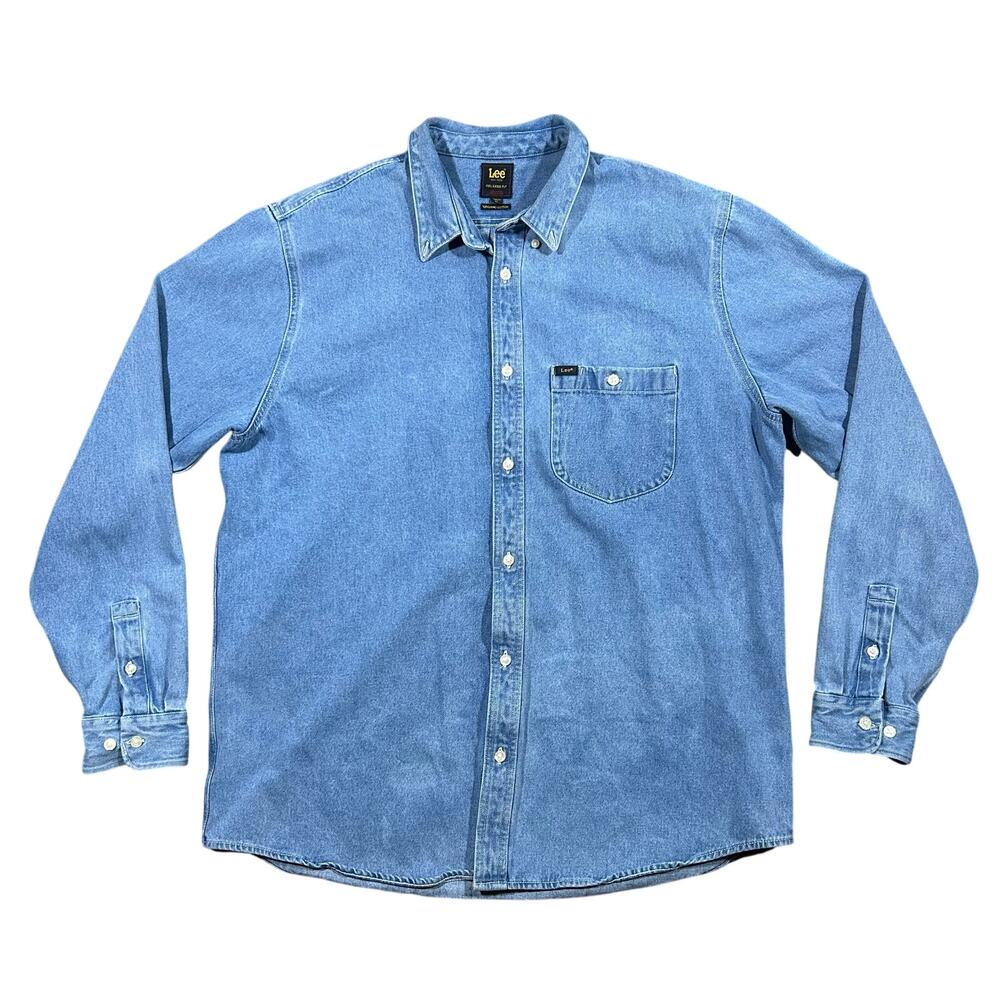 Lee Denim Jean Shirt Men’s XL Tall Heavyweight Long Sleeve Button Up Vintage